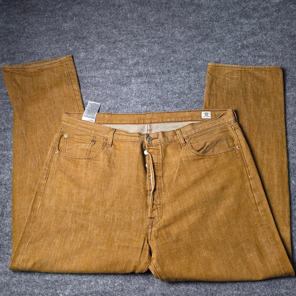 Levis 501 Original Fit Jeans Mens 42x34 Brown White Oak Cone Denim Button Fly
